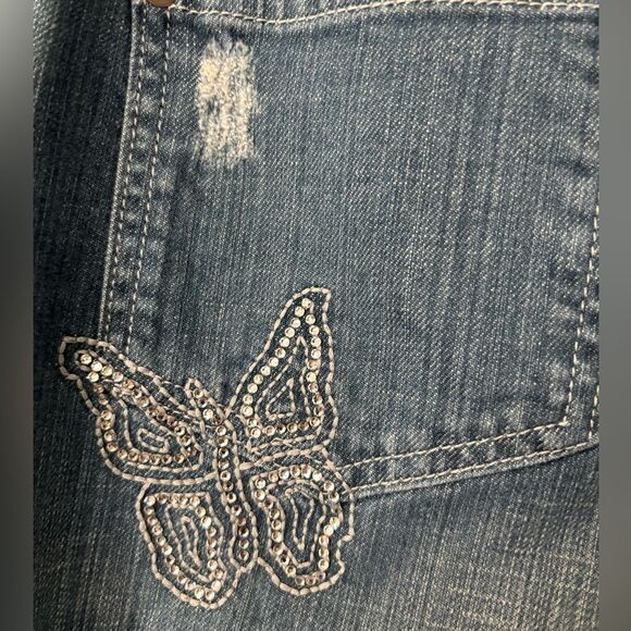 Vtg Y2K Frankie B Jeans Women's 6 Blue Denim Butterfly Low Rise Flared Leg - Picture 6 of 11